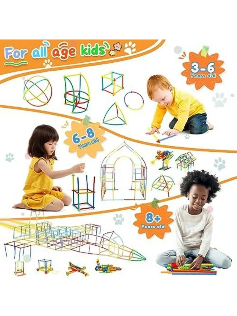 STEM Building Toys 1200pcs - Interlocking Plastic Straw Constructor Set for Kids